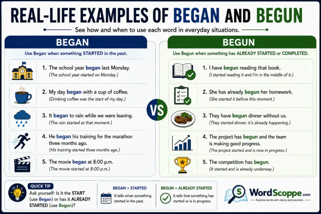 Real-Life Examples of Began and Begun
