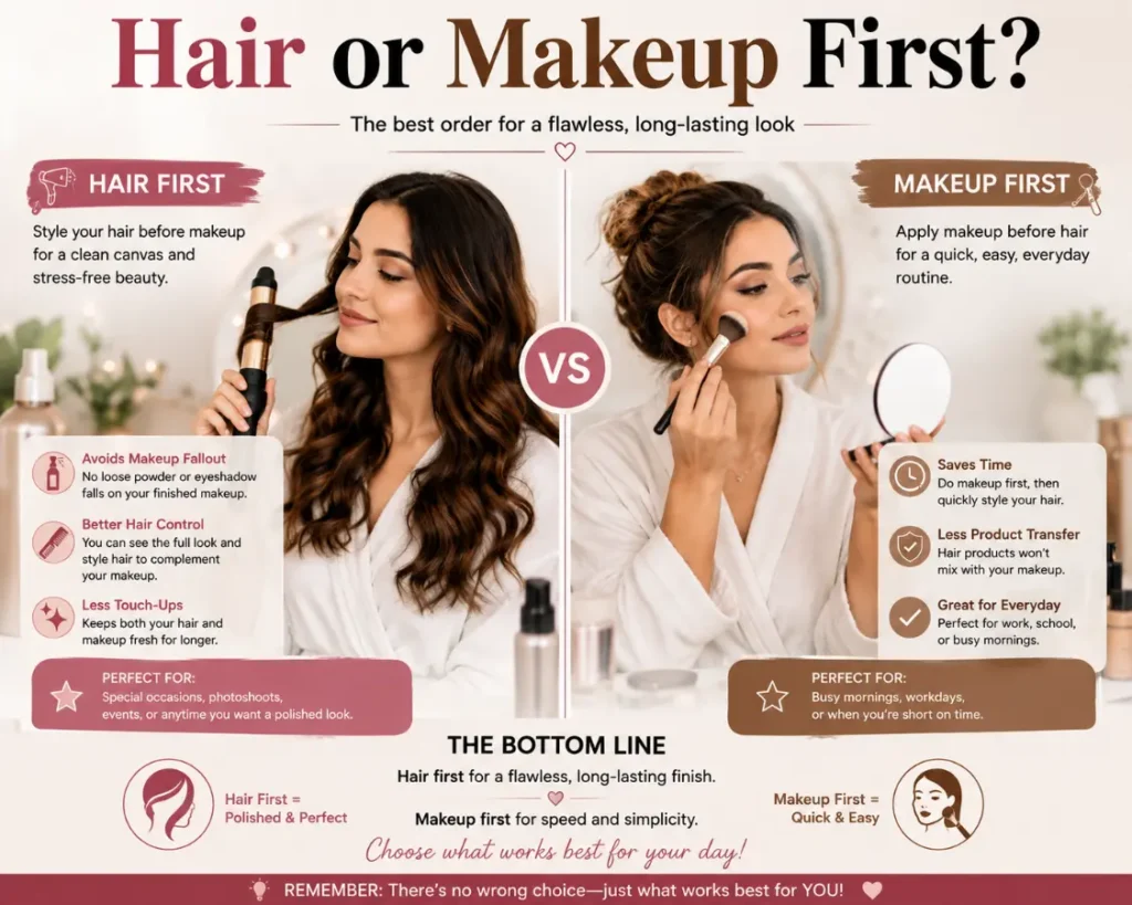 hair or makeup first