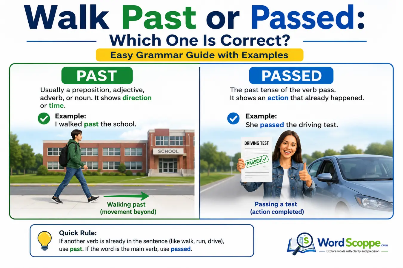 walk past or passed