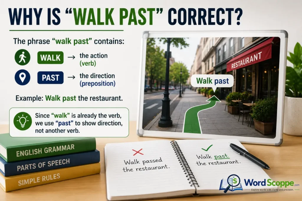 walk past or passed